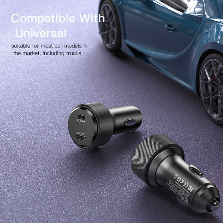 Yesido Y48  60W Car Fast Charger Aluminum Aluminum Double Type-C/USB-C Port Car Charger(Black)