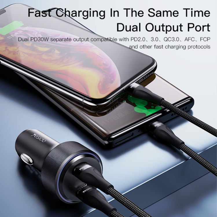 Yesido Y48  60W Car Fast Charger Aluminum Aluminum Double Type-C/USB-C Port Car Charger(Black)