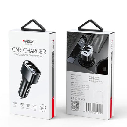 Yesido Y47 49W Double USB+Type-C/USB-C Port Car Fast Charger(Black)