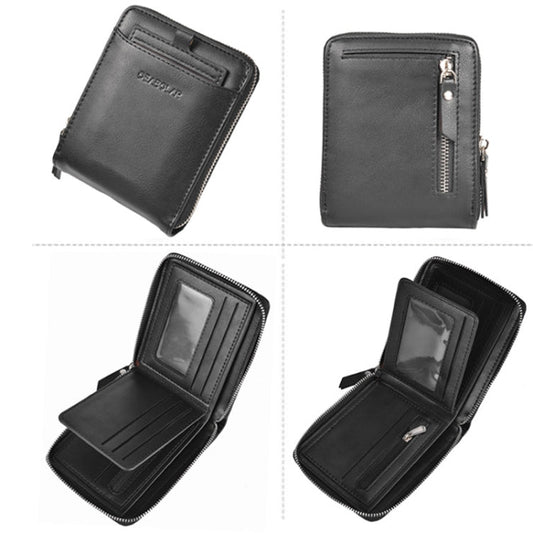 DEABOLAR Men Short Type PU Wallet Retro Zipper RFID Antimagnetic Card Holder(Black)