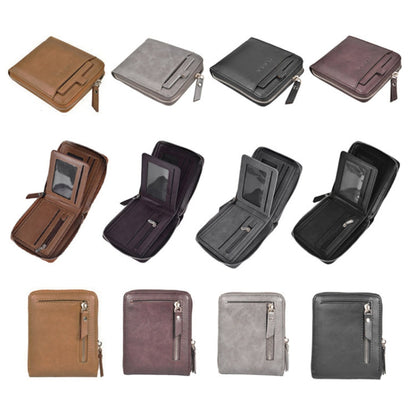DEABOLAR Men Short Type PU Wallet Retro Zipper RFID Antimagnetic Card Holder(Dark Coffee)