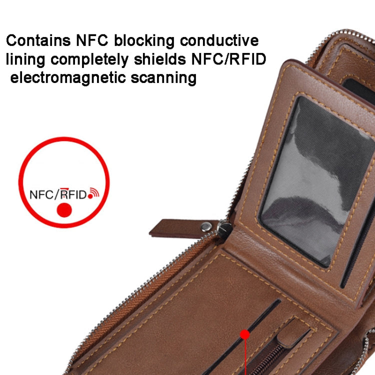 DEABOLAR Men Short Type PU Wallet Retro Zipper RFID Antimagnetic Card Holder(Dark Coffee)