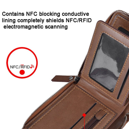 DEABOLAR Men Short Type PU Wallet Retro Zipper RFID Antimagnetic Card Holder(Dark Coffee)