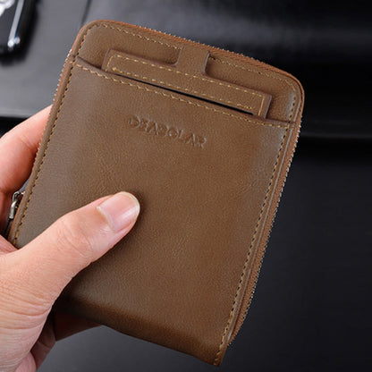 DEABOLAR Men Short Type PU Wallet Retro Zipper RFID Antimagnetic Card Holder(Dark Coffee)