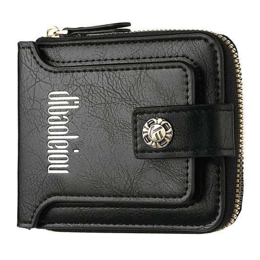 DEABOLAR  Men Wallet Horizontal Zipper Retro Coin Purse Card Holder(Black)