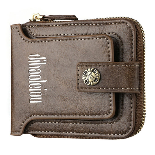 DEABOLAR  Men Wallet Horizontal Zipper Retro Coin Purse Card Holder(Light Coffee)