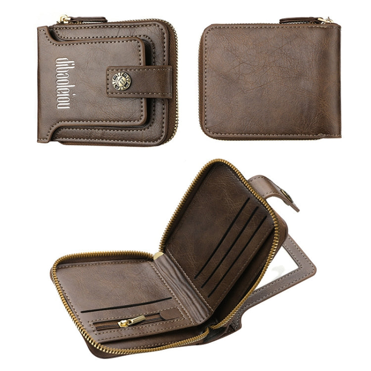 DEABOLAR  Men Wallet Horizontal Zipper Retro Coin Purse Card Holder(Light Coffee)