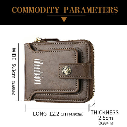 DEABOLAR  Men Wallet Horizontal Zipper Retro Coin Purse Card Holder(Light Coffee)