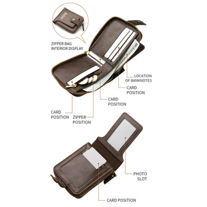 DEABOLAR  Men Wallet Horizontal Zipper Retro Coin Purse Card Holder(Light Coffee)