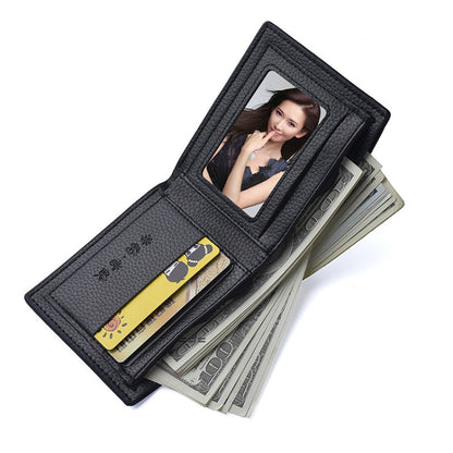 DEABOLAR  Men PU Leather Short Wallet Zipper Coin Purse Card Holder(Black Horizontal)