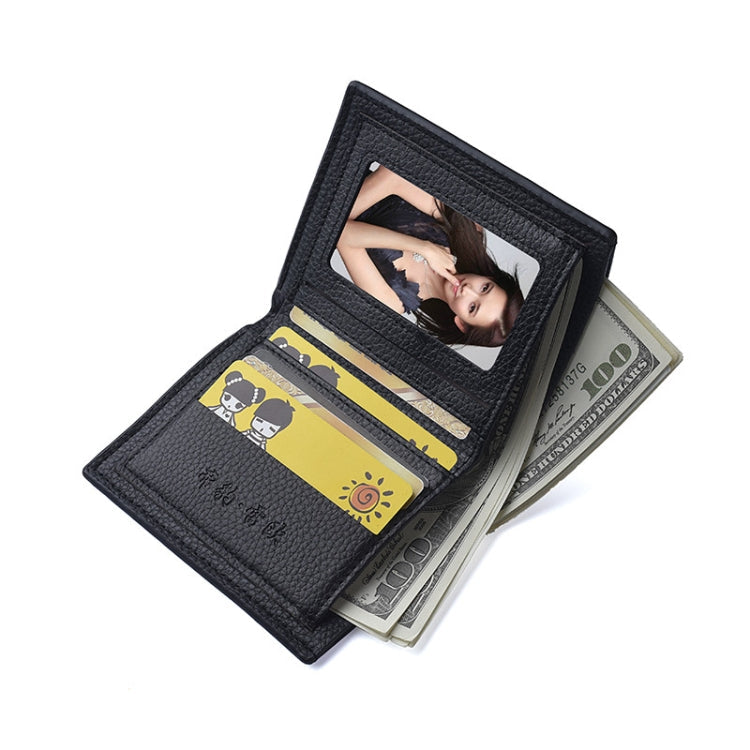 DEABOLAR  Men PU Leather Short Wallet Zipper Coin Purse Card Holder(Black Horizontal)