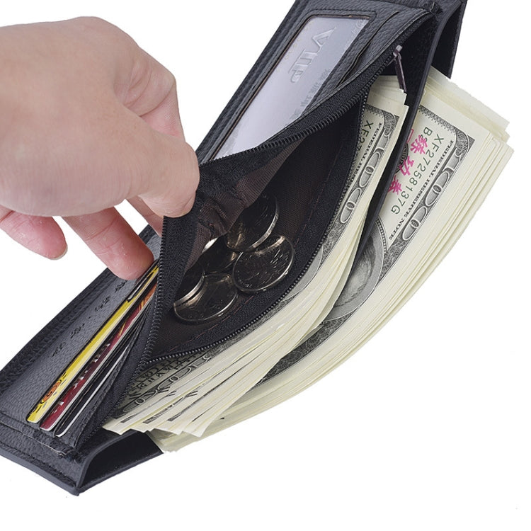 DEABOLAR  Men PU Leather Short Wallet Zipper Coin Purse Card Holder(Black Horizontal)