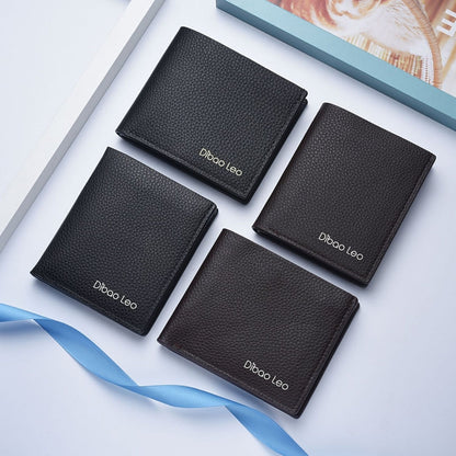 DEABOLAR  Men PU Leather Short Wallet Zipper Coin Purse Card Holder(Black Horizontal)