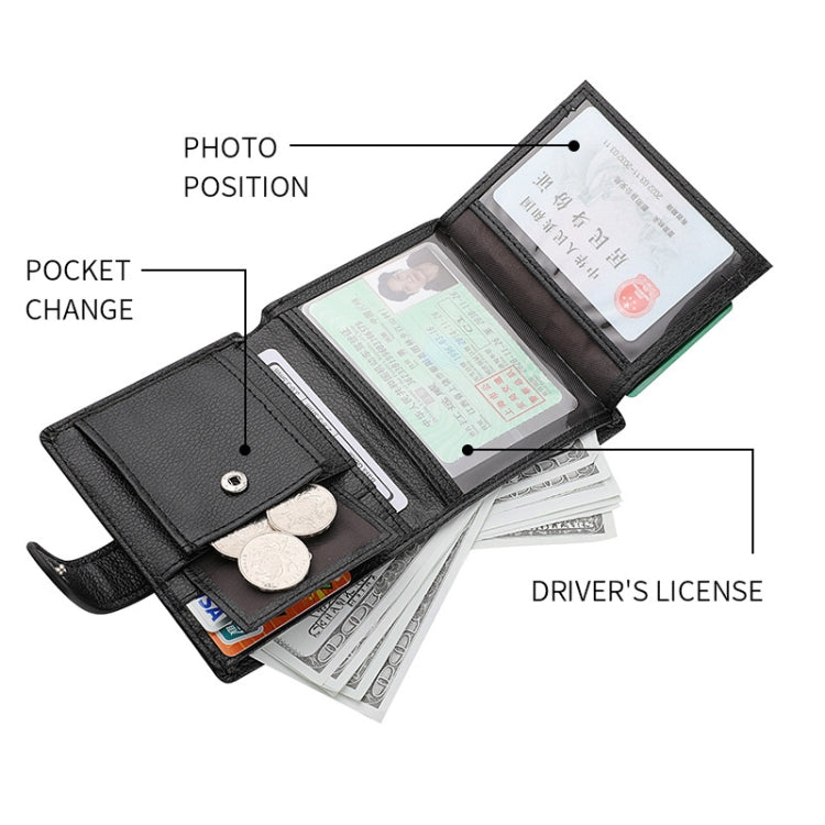 DEABOLAR Men Vertical Coin Purse Buckle Zipper Card Holder Driver License Protective Cover(Brown)