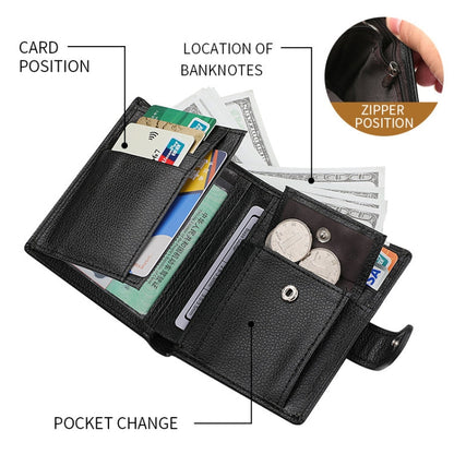 DEABOLAR Men Vertical Coin Purse Buckle Zipper Card Holder Driver License Protective Cover(Brown)