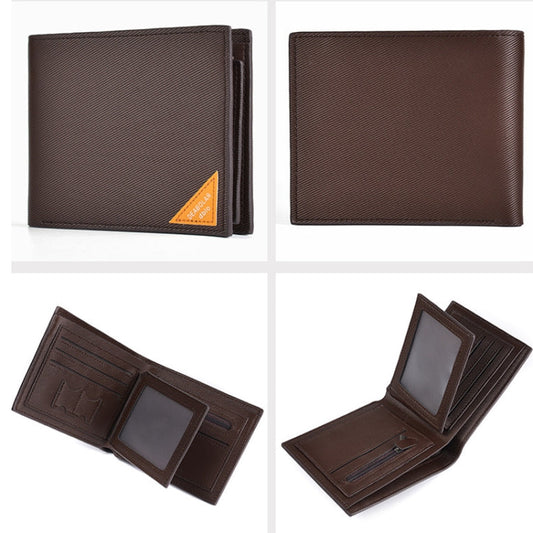DEABOLAR Men Short Wallet Cross Pattern Tri-Fold Zipper Coin Purse Driver License Card Holder(Coffee)