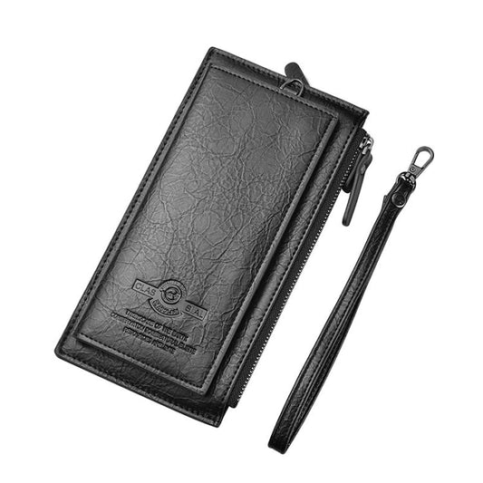 DEABOLAR Portefeuille Long pour Homme Rétro en Cuir Souple PU avec Dragonne Sacoche de Téléphone Portable (Noir)