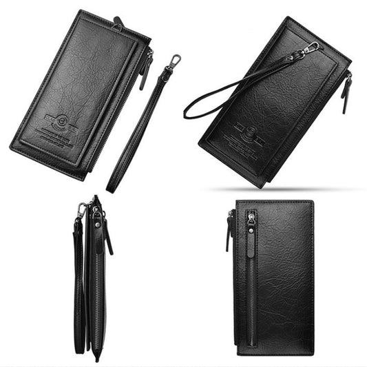 DEABOLAR Portefeuille Long pour Homme Rétro en Cuir Souple PU avec Dragonne Sacoche de Téléphone Portable (Noir)