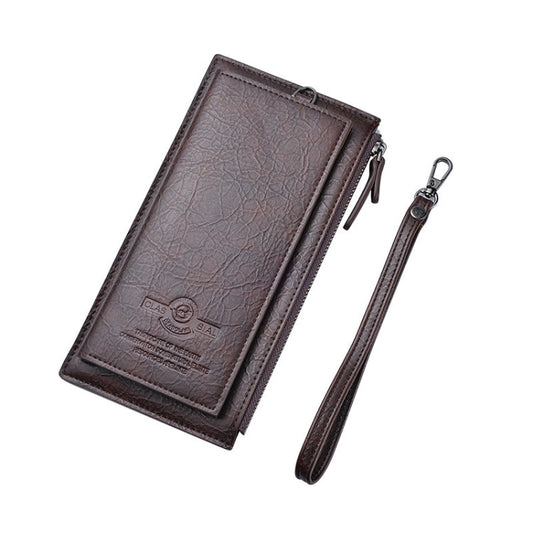DEABOLAR Grand portefeuille homme rétro en cuir PU souple avec dragonne, pochette pour téléphone portable (marron foncé)