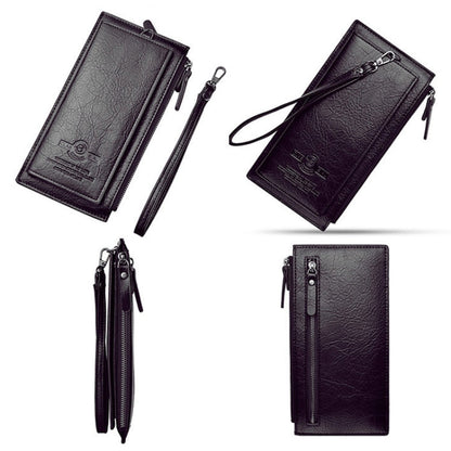 DEABOLAR Men Long Wallet Retro PU Soft Leather Hand Strap Clutch Mobile Phone Bag(Dark Brown)