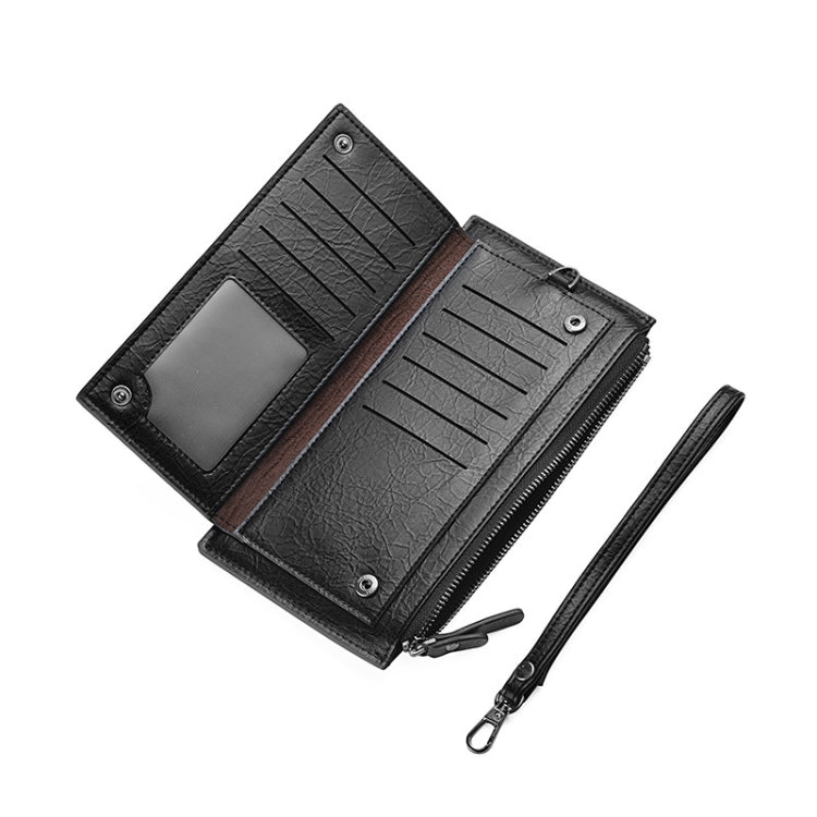 DEABOLAR Men Long Wallet Retro PU Soft Leather Hand Strap Clutch Mobile Phone Bag(Brown)