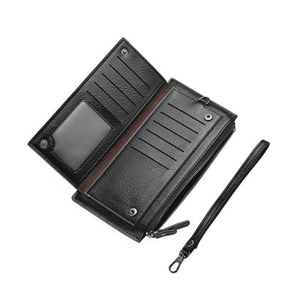 DEABOLAR Men Long Wallet Retro PU Soft Leather Hand Strap Clutch Mobile Phone Bag(Brown)