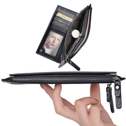DEABOLAR Men Long Wallet Retro PU Soft Leather Hand Strap Clutch Mobile Phone Bag(Brown)