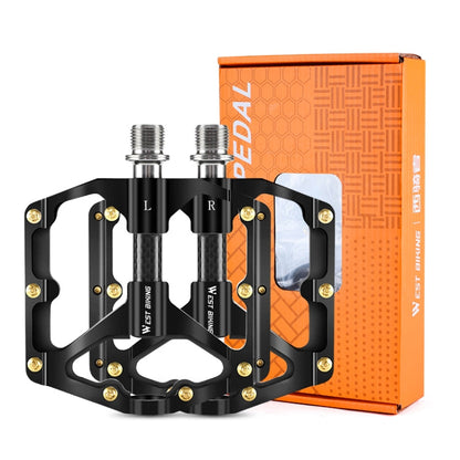 WEST BIKING 3 Bearings Ultralight Carbon Fiber Bushing Mountain Bike Pedal(Titanium)