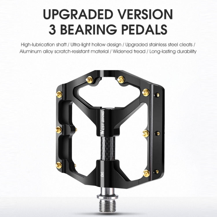 WEST BIKING 3 Bearings Ultralight Carbon Fiber Bushing Mountain Bike Pedal(Titanium)