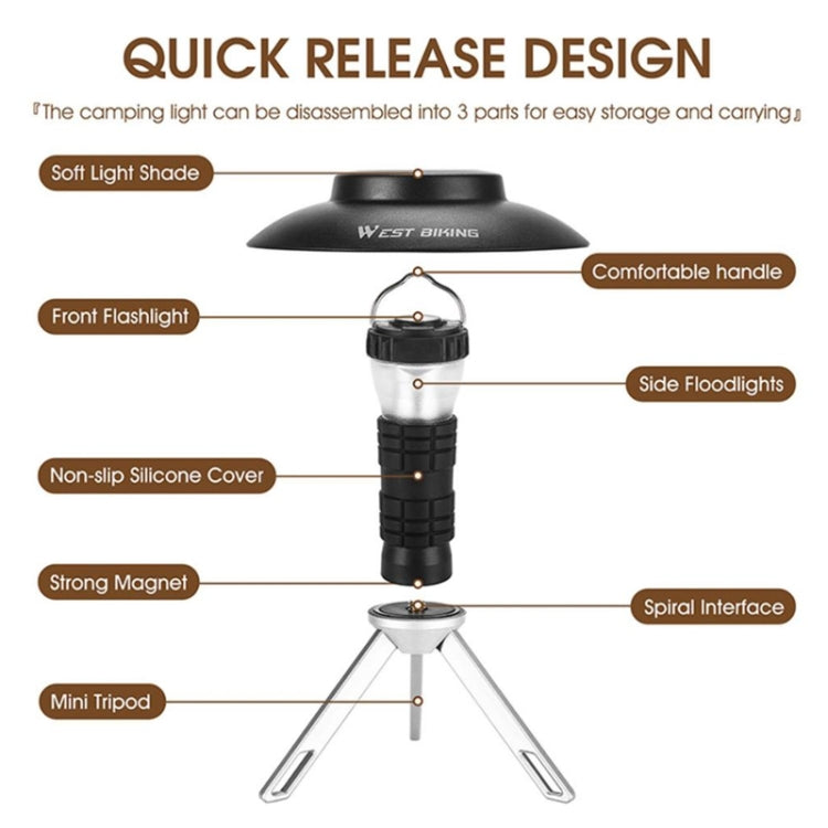 WEST BIKING Outdoor Lighthouse Camping Light LED Portable Magnetic Emergency Flashlight(Black)