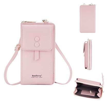 Baellerry Multifunctional Adjustable Crossbody Phone Bag Large Capacity Multi-card Slot Single-shoulder Bag(Pink)