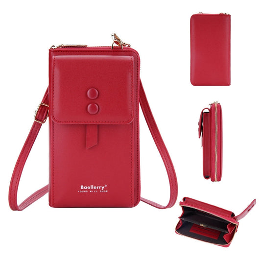 Baellerry Multifunctional Adjustable Crossbody Phone Bag Large Capacity Multi-card Slot Single-shoulder Bag(Claret)