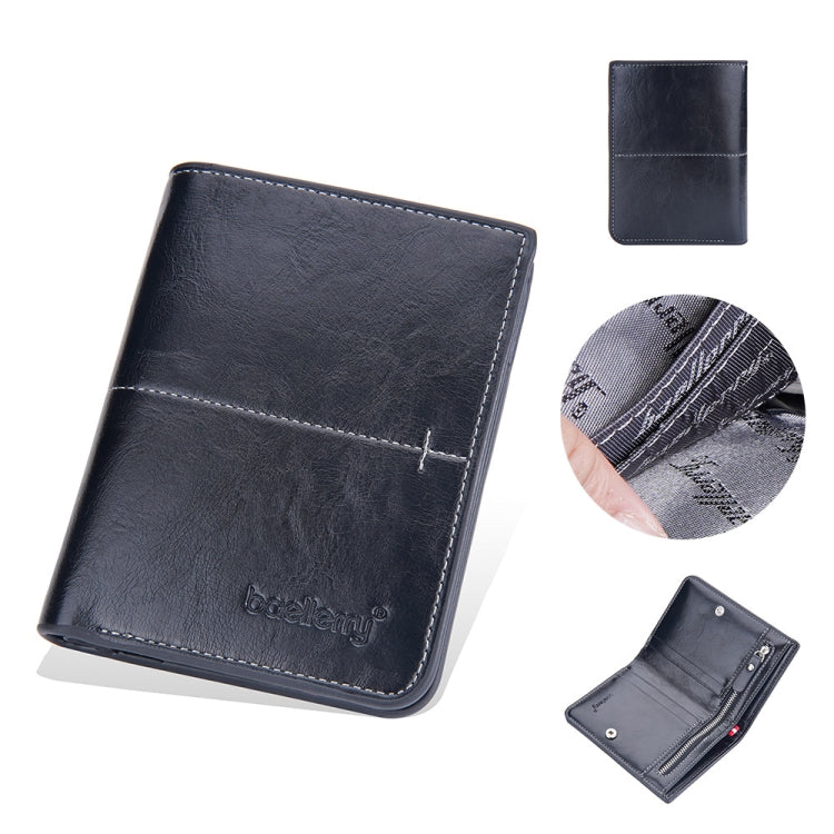 Baellerry Men Short Vintage Multi-Card Wallet Vertical Buckle Zip Wallet(Black Vertical)