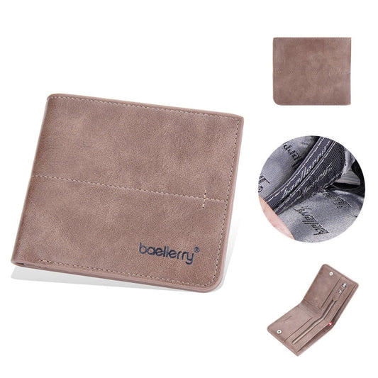 Baellerry Men Short Vintage Multi-Card Wallet Vertical Buckle Zip Wallet(Brown Horizontal)