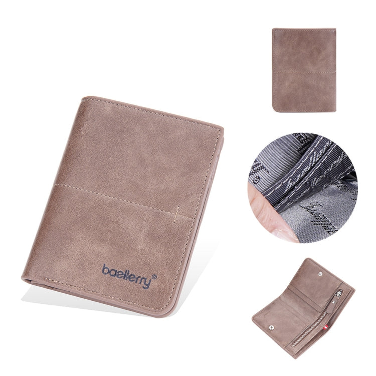 Baellerry Men Short Vintage Multi-Card Wallet Vertical Buckle Zip Wallet(Brown Vertical)