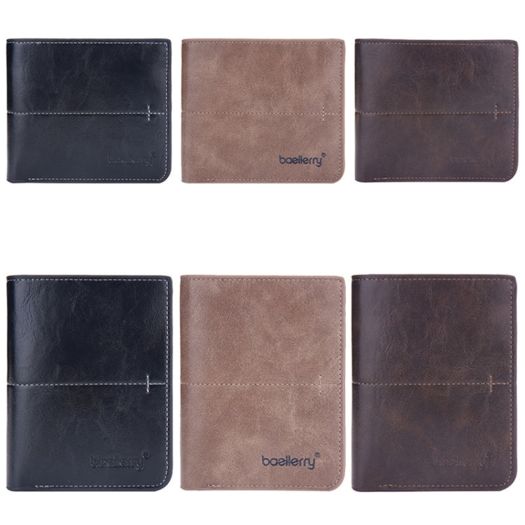 Baellerry Men Short Vintage Multi-Card Wallet Vertical Buckle Zip Wallet(Brown Vertical)