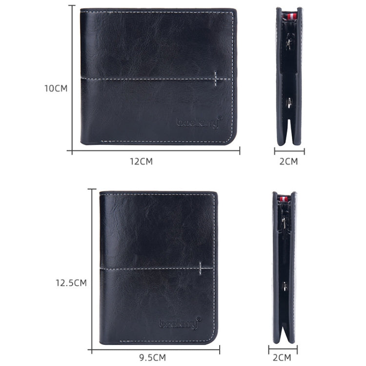 Baellerry Men Short Vintage Multi-Card Wallet Vertical Buckle Zip Wallet(Coffee Horizontal)