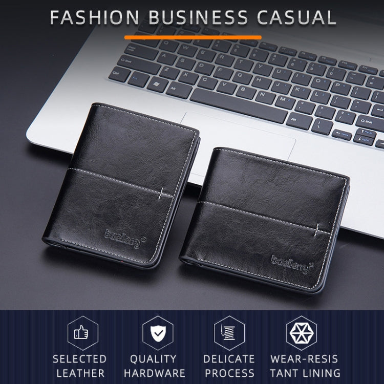 Baellerry Men Short Vintage Multi-Card Wallet Vertical Buckle Zip Wallet(Coffee Horizontal)