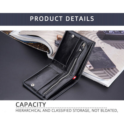 Baellerry Men Short Vintage Multi-Card Wallet Vertical Buckle Zip Wallet(Coffee Horizontal)