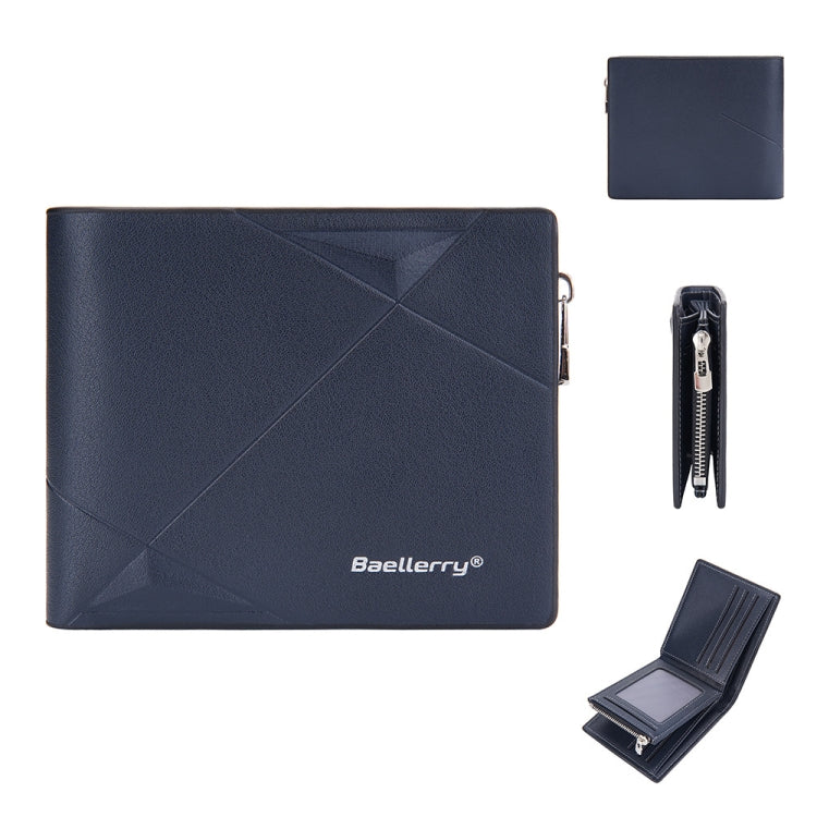 Portefeuille court multi-cartes Baellerry pour hommes, grand porte-monnaie zippé en cuir (bleu)