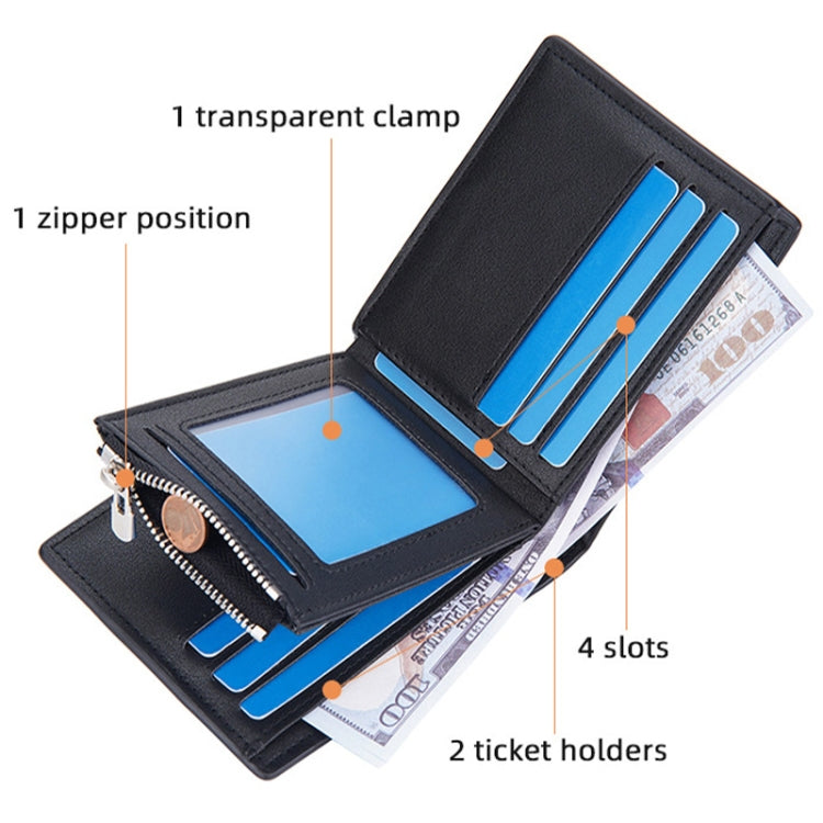 Baellerry Men Short Multi-Card Wallet Large Capacity Leather Zip Coin Purse(Brown)