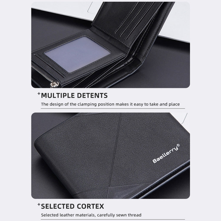 Portefeuille court multi-cartes Baellerry pour hommes, grand porte-monnaie zippé en cuir (bleu)