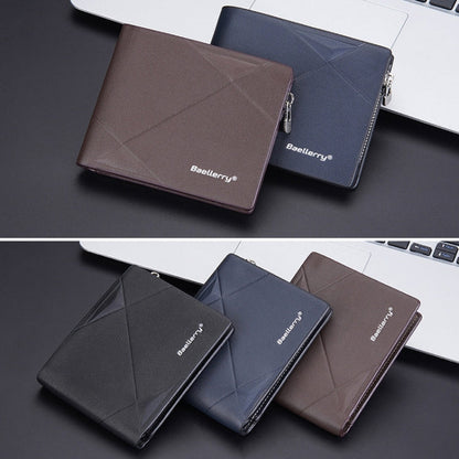 Portefeuille court multi-cartes Baellerry pour hommes, grand porte-monnaie zippé en cuir (bleu)