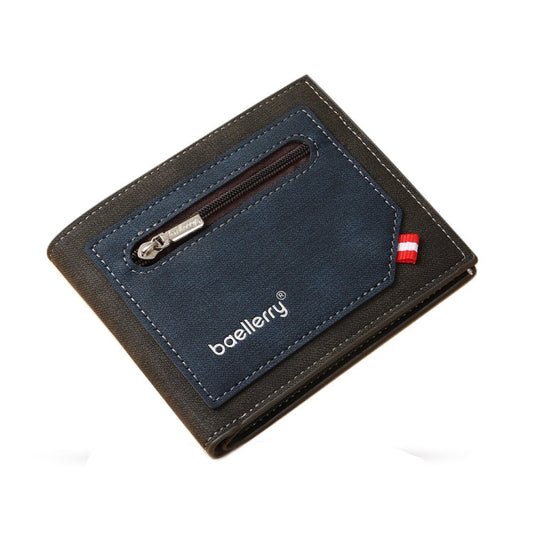 Baellerry Synthetic Leather Men Short Wallet Large Capacity Multi-Card Slot Zipper Wallet(Black)