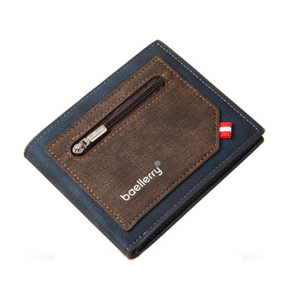 Baellerry Synthetic Leather Men Short Wallet Large Capacity Multi-Card Slot Zipper Wallet(Blue)