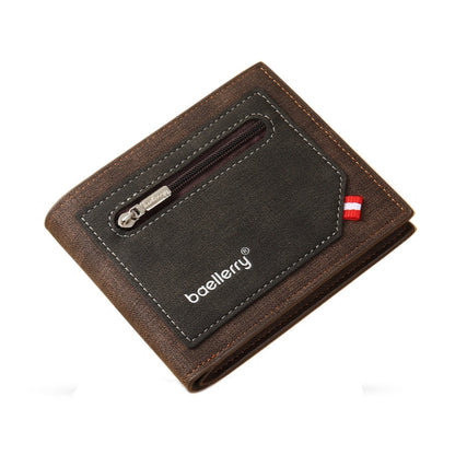 Baellerry Synthetic Leather Men Short Wallet Large Capacity Multi-Card Slot Zipper Wallet(Coffee)