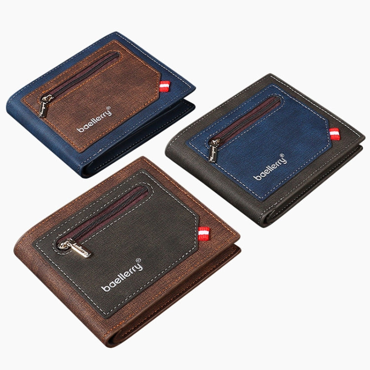 Baellerry Synthetic Leather Men Short Wallet Large Capacity Multi-Card Slot Zipper Wallet(Coffee)
