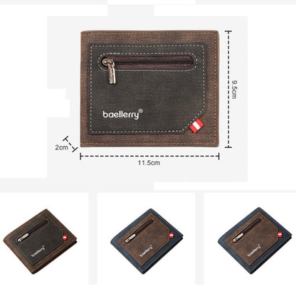 Baellerry Synthetic Leather Men Short Wallet Large Capacity Multi-Card Slot Zipper Wallet(Coffee)