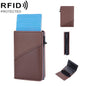 Porte-cartes anti-magnétique Baellerry en cuir avec boîte en aluminium RFID anti-vol et poussoir latéral contrastant (Café)