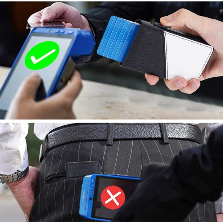 Baellerry RFID Anti-theft Aluminum Box Leather Wallet Side Push Contrasting Antimagnetic Card Holder(Blue)